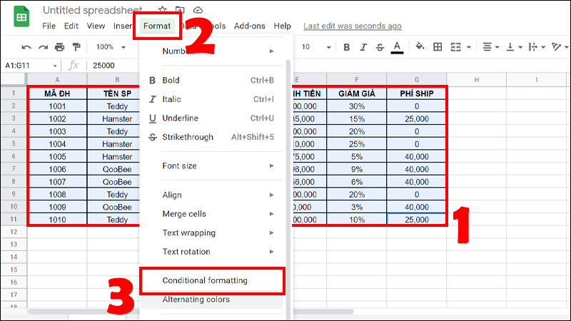 Chọn Formart và chọn Conditional formatting 