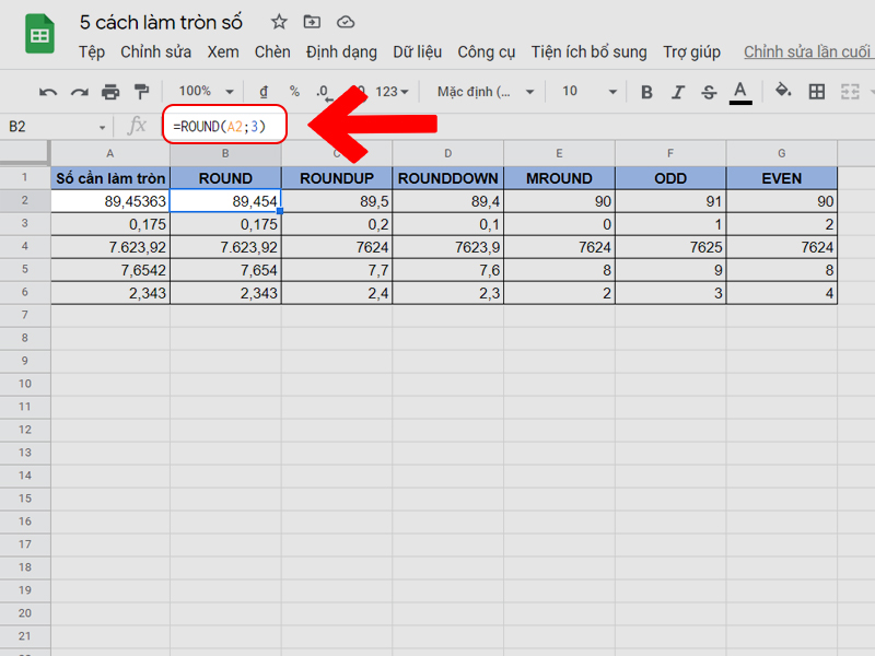 Làm tròn số bằng hàm ROUND
