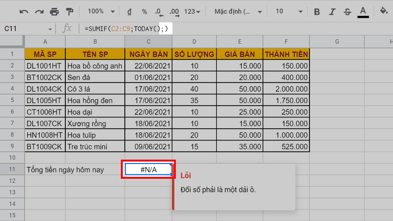 Lỗi #N/A