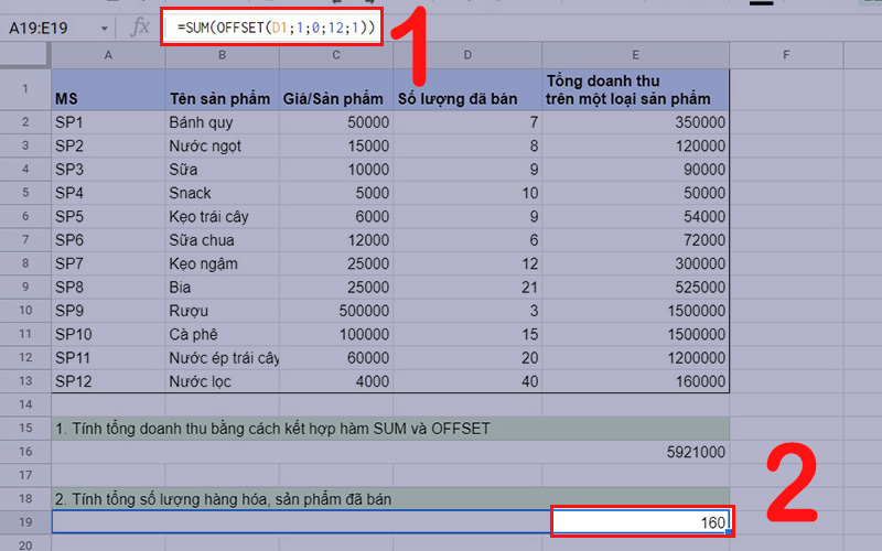 Tính tổng số lượng hàng hóa, sản phẩm đã bán