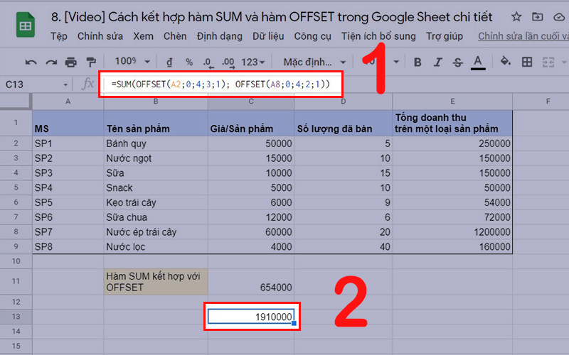 Có thể kết hợp hàm SUM với nhiều hàm OFFSET