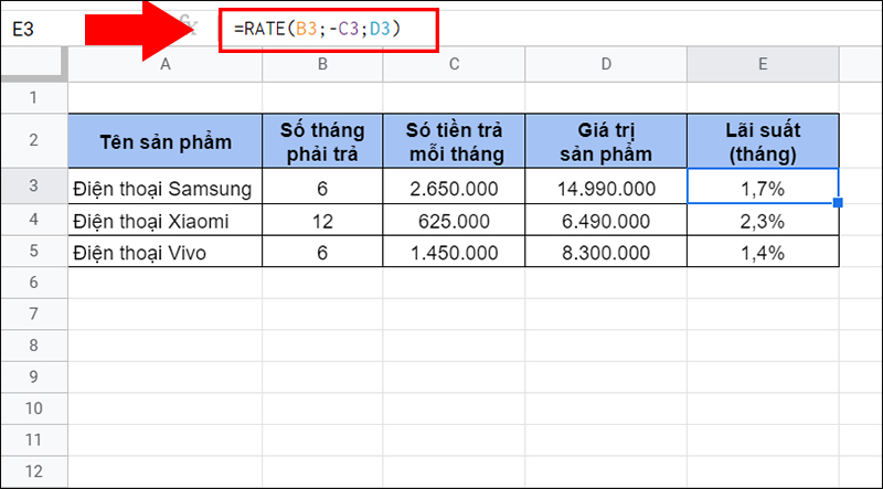 Tính lãi suất theo tháng