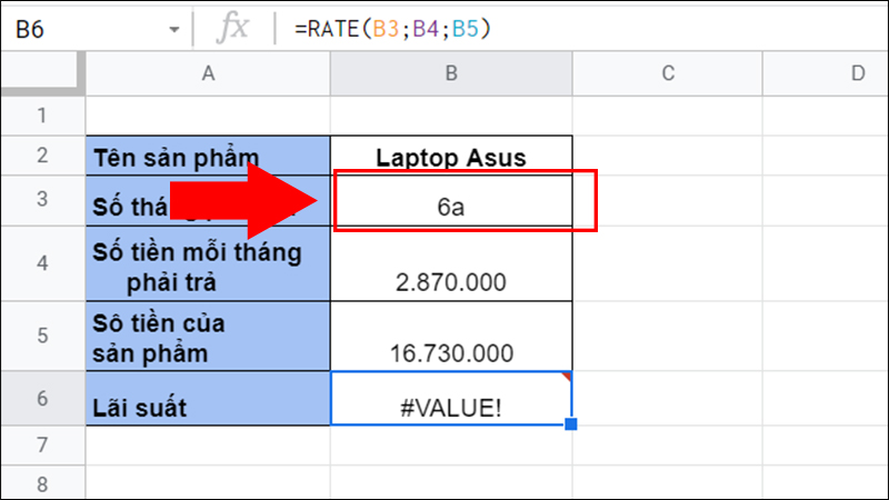 Lỗi #VALUE! do chứa ký tự