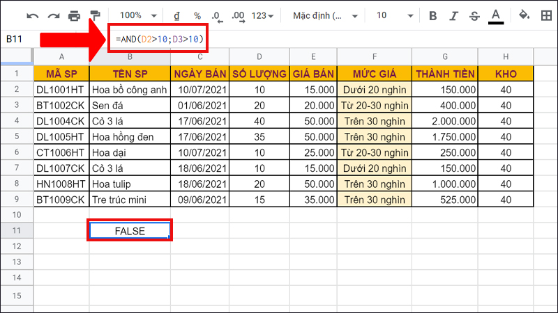 Kết quả FALSE