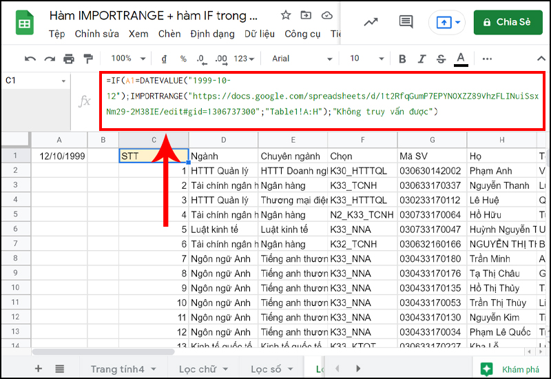 Kéo dữ liệu từ file khác và lọc theo điều kiện ngày, tháng, năm