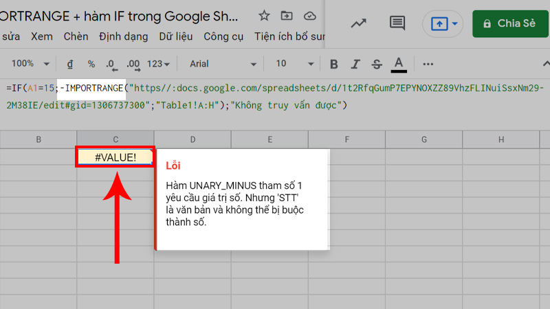 Lỗi #VALUE xuất hiện do dữ liệu muốn lấy không khớp với công thức