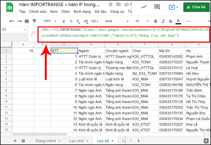 Kéo dữ liệu từ file khác và lọc theo điều kiện so sánh số