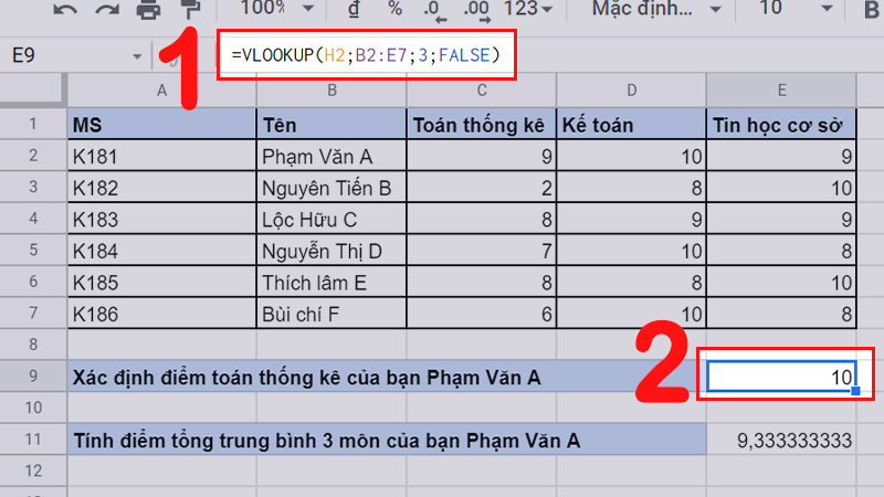 Ví dụ hàm VLOOKUP