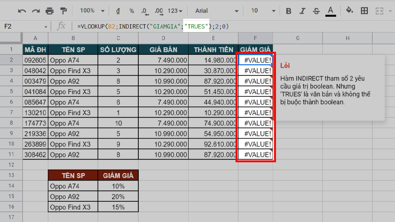 Lỗi #VALUE