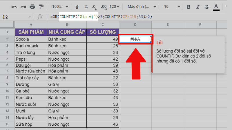 Lỗi #N/A