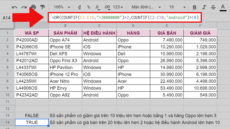 Bài tập kết hợp hàm COUNTIF và hàm OR