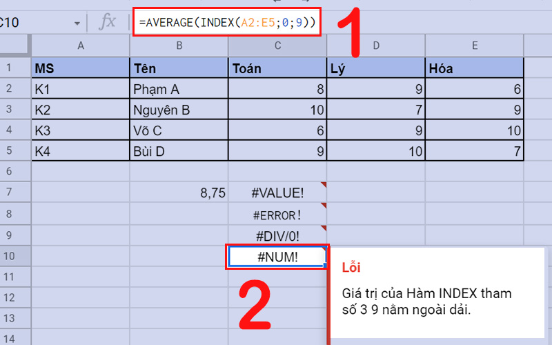 Lỗi #NUM!