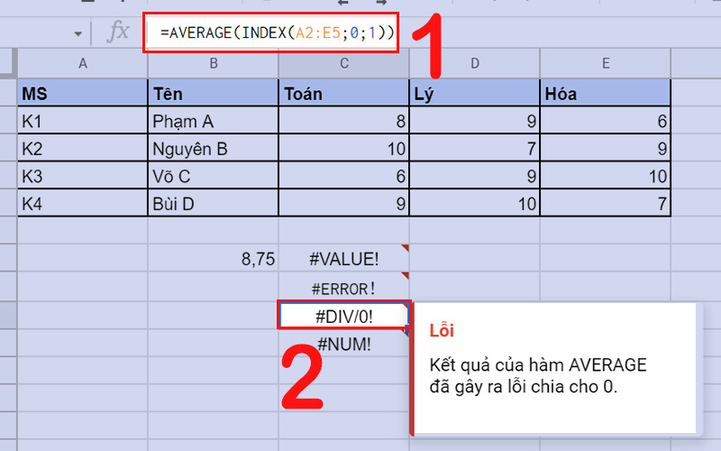 Lỗi #DIV/0!