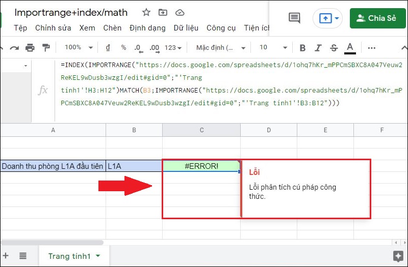 Ví dụ minh họa lỗi #ERROR!