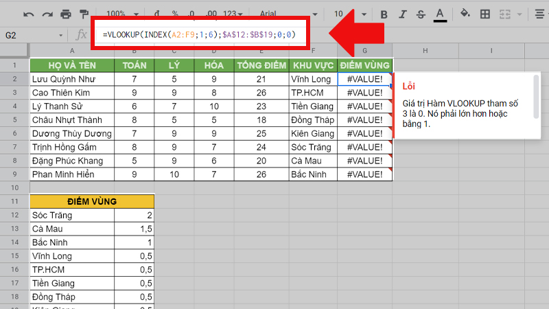 Lỗi #VALUE