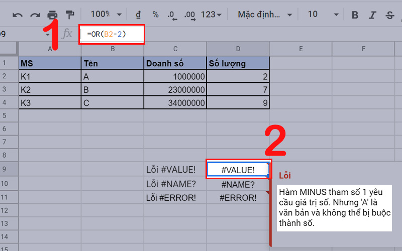 Lỗi #VALUE!