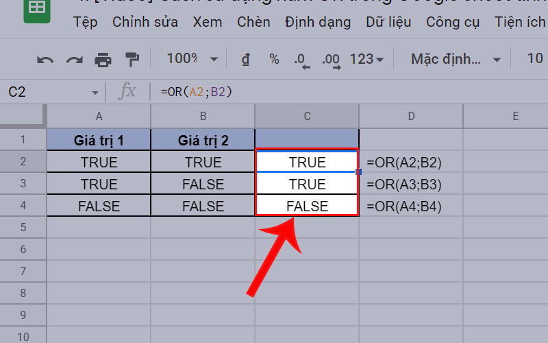 Kết quả trả về TRUE hoặc FALSE