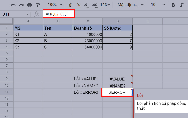 Lỗi #ERROR!