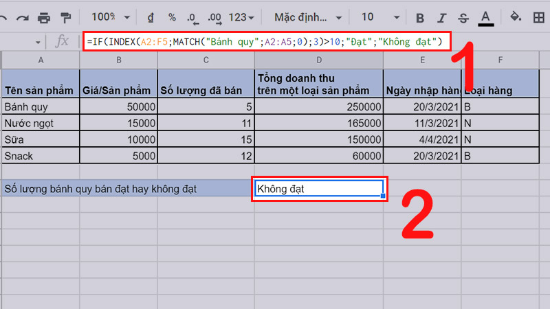 Xác định sản phẩm bánh quy đã bán đạt hay không đạt