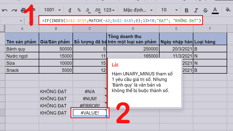 Lỗi #VALUE