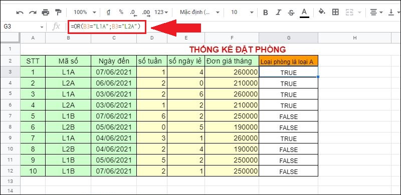 Sử dụng hàm OR tính điều kiện 