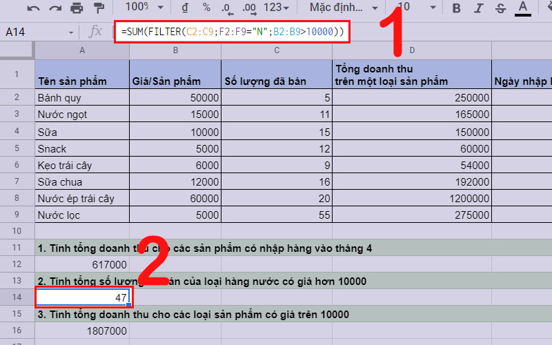 Tổng số lượng đã bán của loại hàng nước có giá hơn 10000