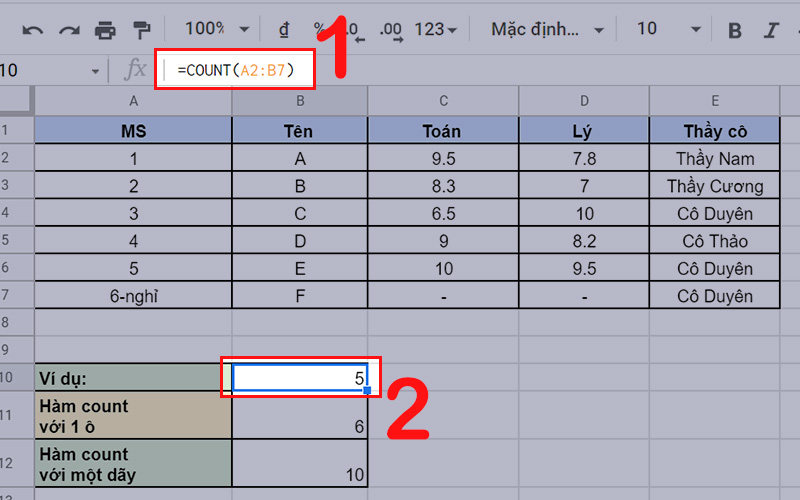 Bài giải ví dụ về hàm COUNT 