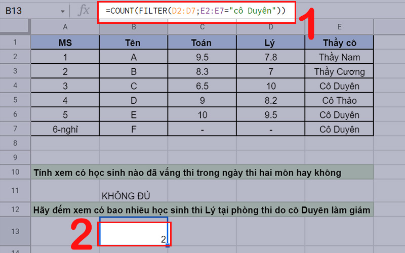 Hàm COUNT kết hợp với hàm FILTER