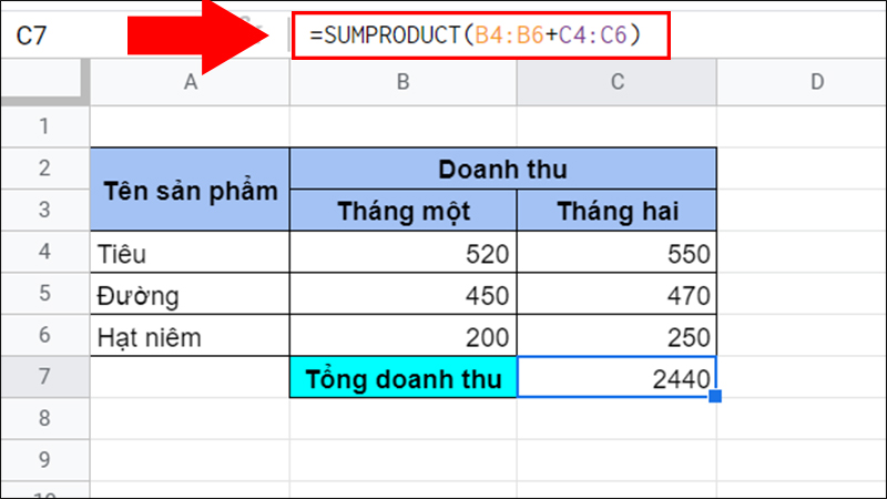 Ví dụ về phép cộng