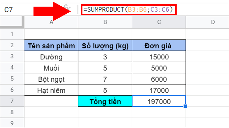 Tính tổng tiền của sản phẩm