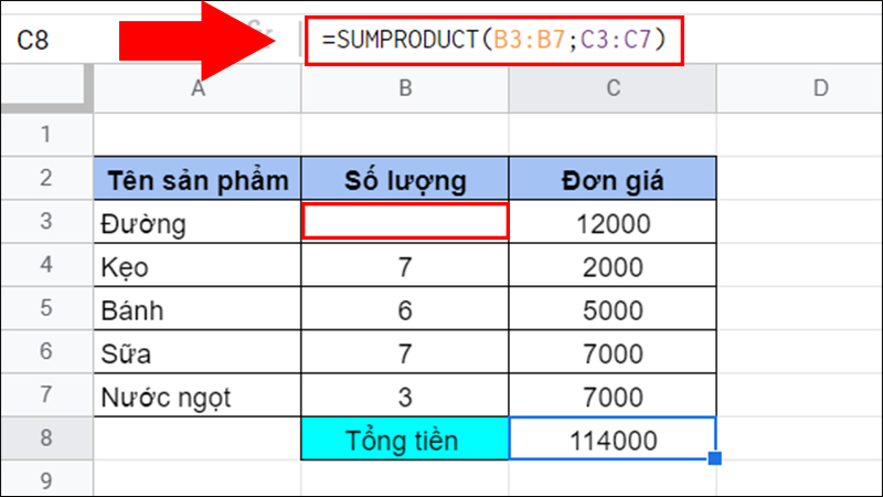  Lưu ý khi ô dữ liệu trống