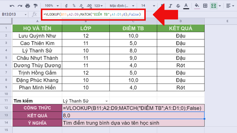 Kết hợp với hàm VLOOKUP