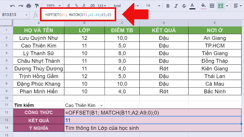 Kết hợp với hàm OFFSET