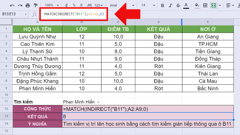 Kết hợp với hàm INDIRECT