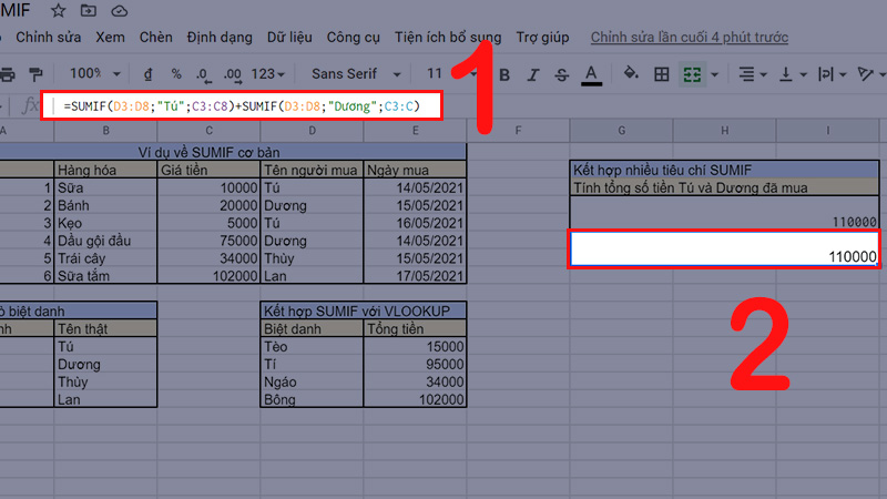 Kết hợp nhiều tiêu chí trong hàm SUMIF