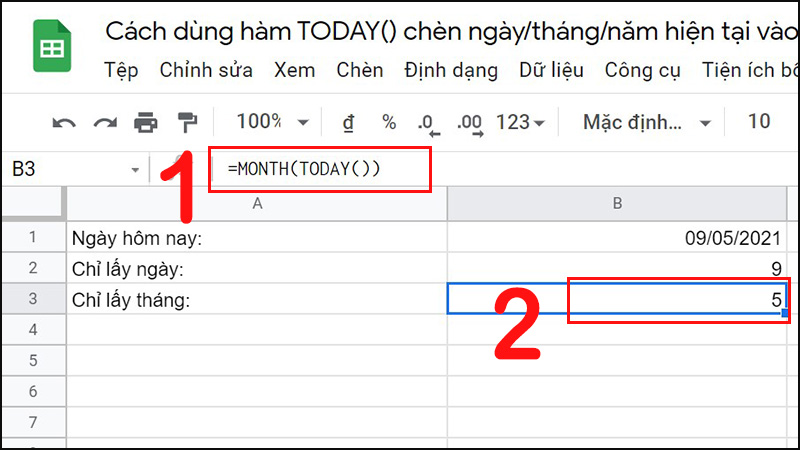 Hàm TODAY() kết hợp với hàm MONTH()