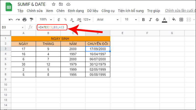 Cách sử dụng hàm DATE