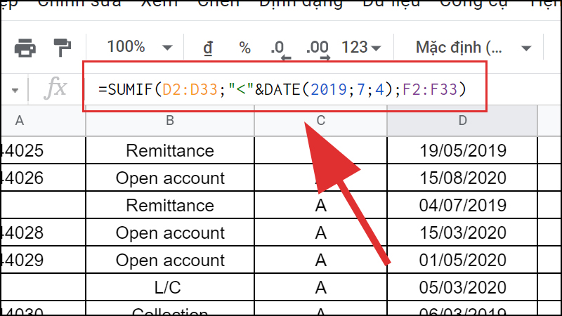 Công thức tính tổng Amount