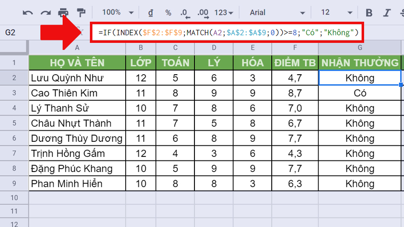 Kết hợp với hàm INDEX, MATCH