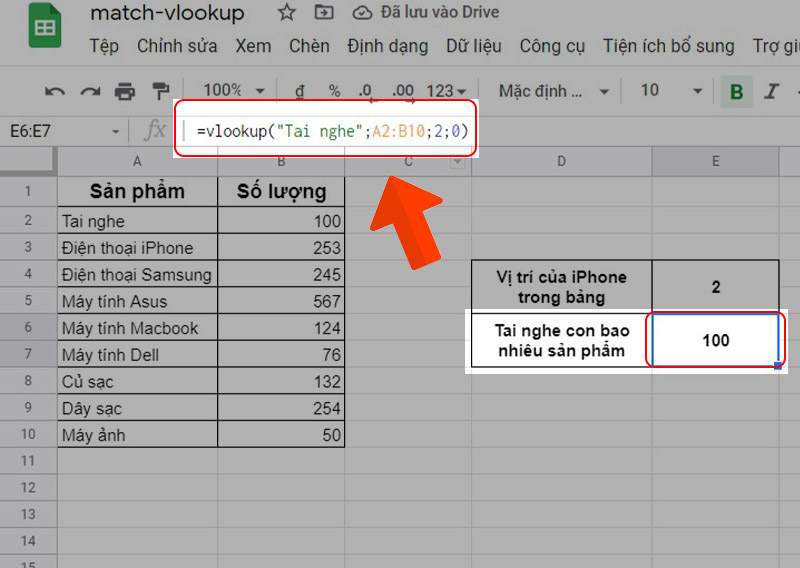 Ví dụ hàm VLOOKUP