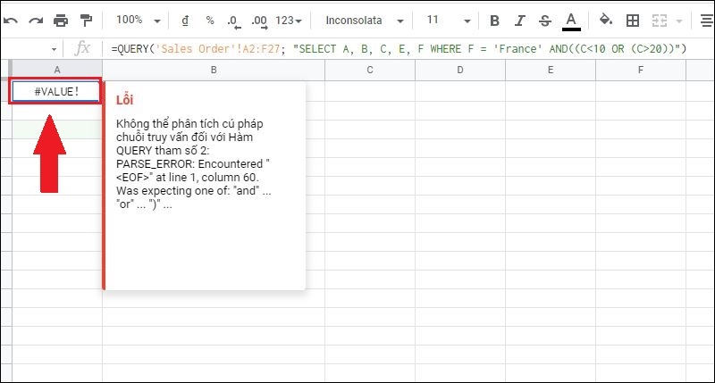 Ví dụ minh họa lỗi #VALUE