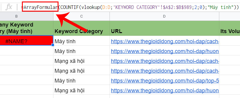 Lỗi #NAME? xuất hiện do bạn đã nhập sai tên hàm