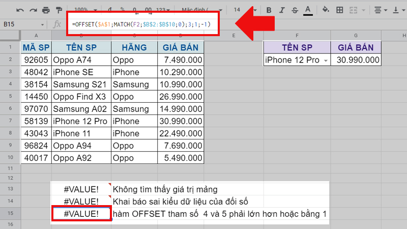 Lỗi #VALUE
