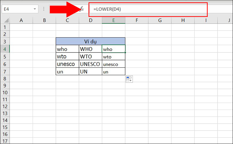 Sử dụng hàm LOWER