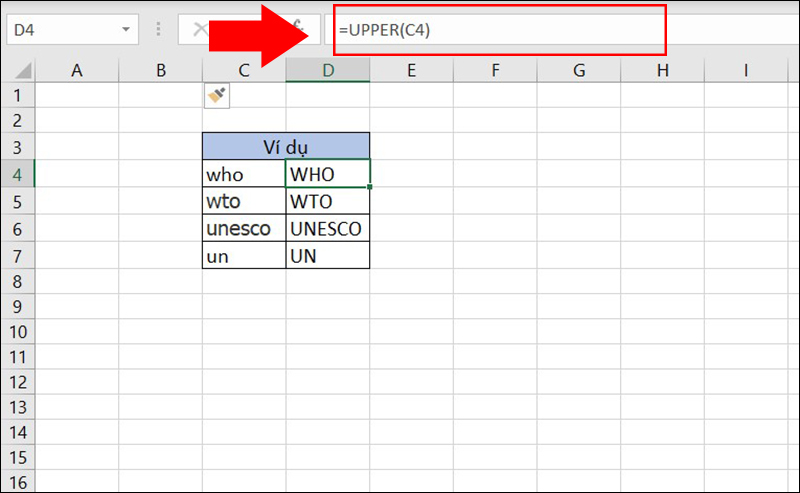 Sử dụng hàm UPPER