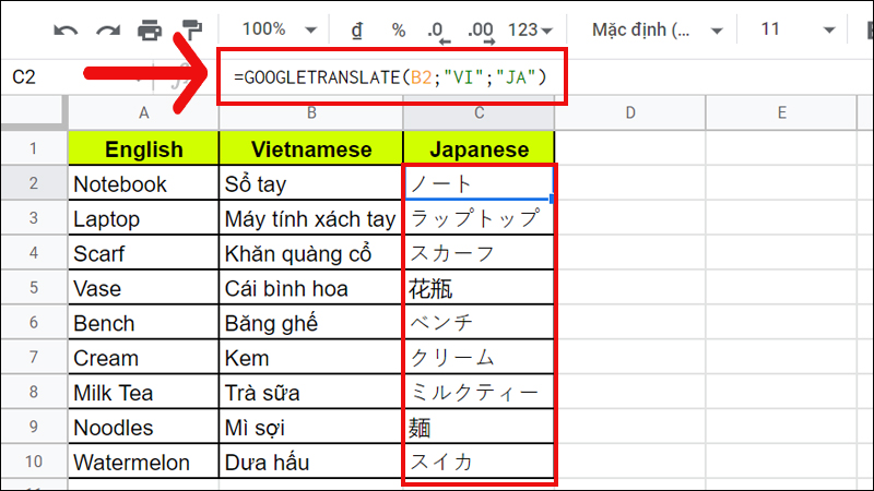 Dịch văn bản từ tiếng Việt Nam sang tiếng Nhật Bản