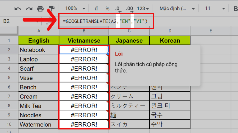 Lỗi #ERROR!