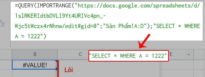 Lỗi #VALUE