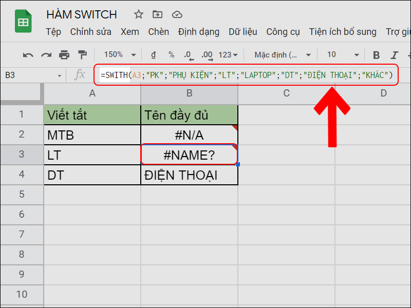 Lỗi #NAME? do sai tên hàm