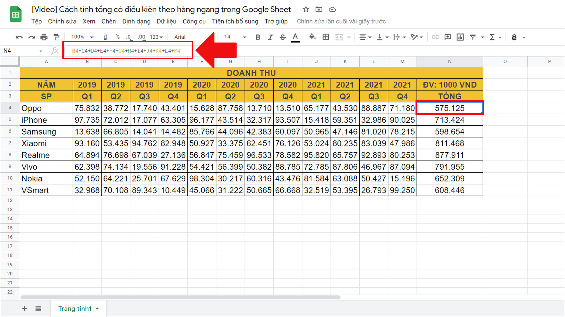 Tính tổng bằng công thức bình thường